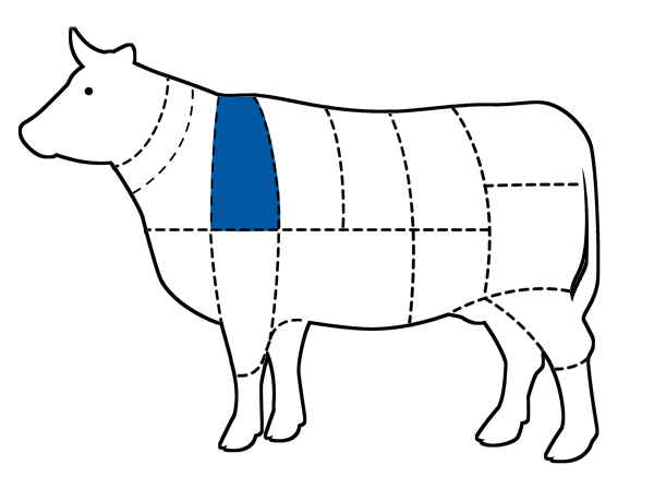 Chart of cattle showing Blade cut highlighted in blue