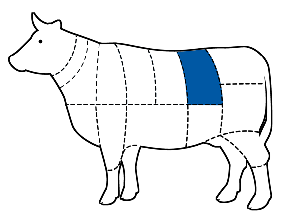 Chart of cattle with Rump cut highlighted in blue